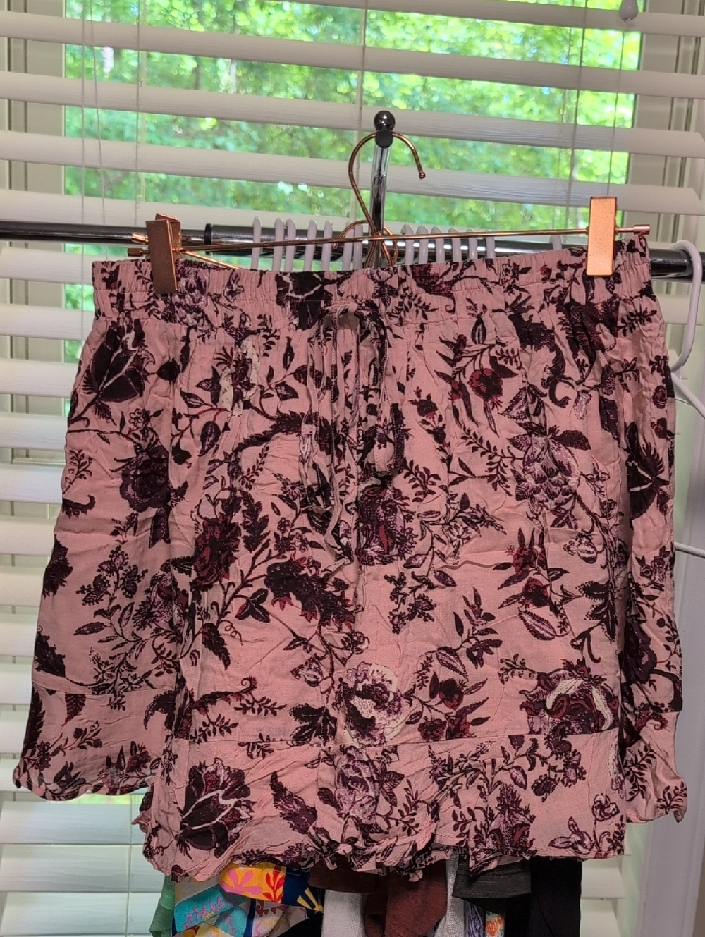 Ever After Floral Drawstring Skirt in Dusty Pink and Burgundy